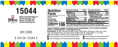 Dorval Sour Power Sortz Assorted Sour Straws 24ct