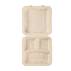 9" x 9" x 3" Bamboo 3-Compartment Take-Out Containers - 200 Containers