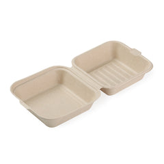 6" x 6" x 3" Bamboo Sandwich Take-Out Containers - 50 Containers